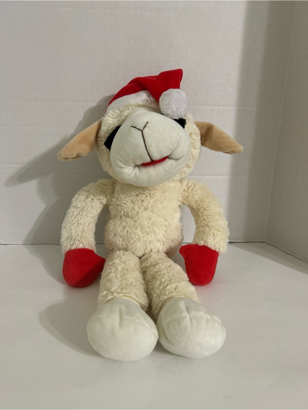 Lambchop Holiday 2021 Dog Toy Santa Hat Squeak Toy Stuffed Animal Pet Toy